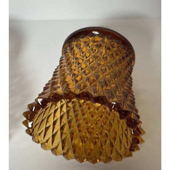 3 Home Interiors Amber & Clear Glass Votives Candle Holder Diamond Cut Grommet - Picture 2 of 16